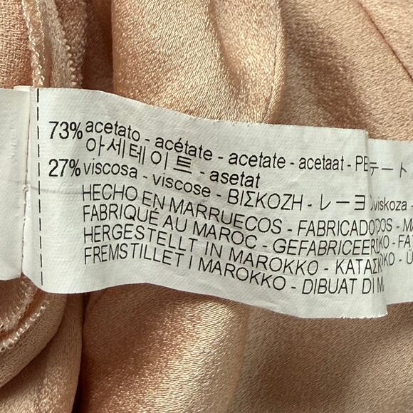 Zara Blush Knotted Satin Midi Dress Plunging Neckline Leg Slit Button Collar, S - Picture 15 of 15